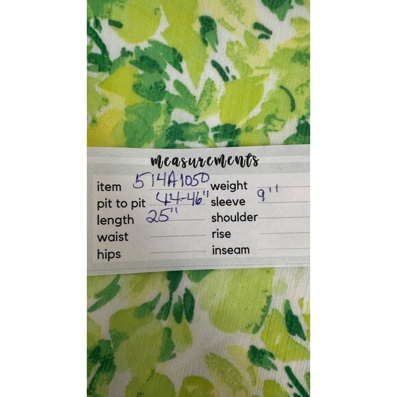 NWT Vince Camuto Large Floral Lime Green & Yellow Short Sleeve Blouse - Picture 9 of 13